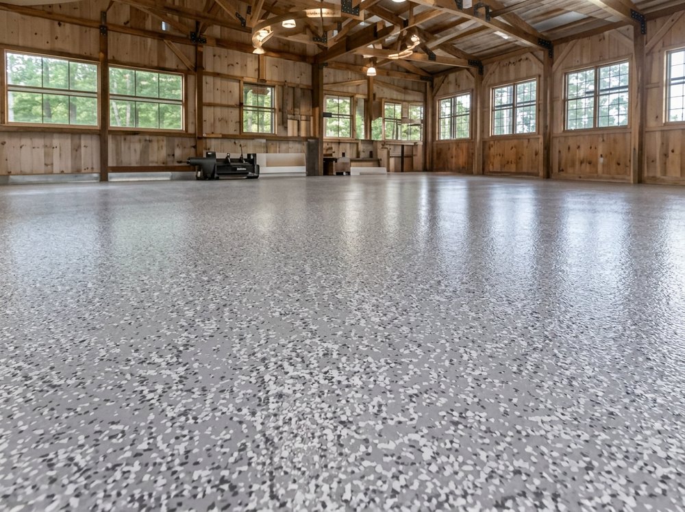 Flake epoxy floor in a barn interior