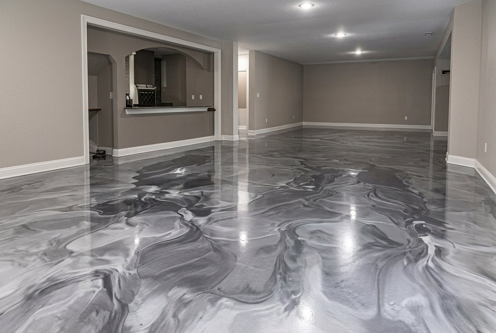Metallic epoxy basement floor