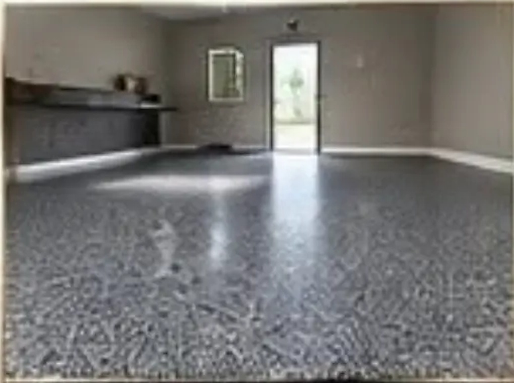 Grey flake epoxy garage floor