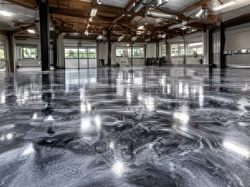 Metallic epoxy commercial showroom floor