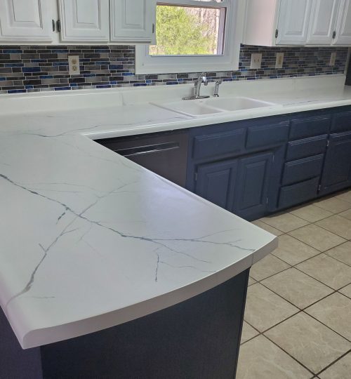 Curved White Marble Counter — epoxy in Fayetteville
